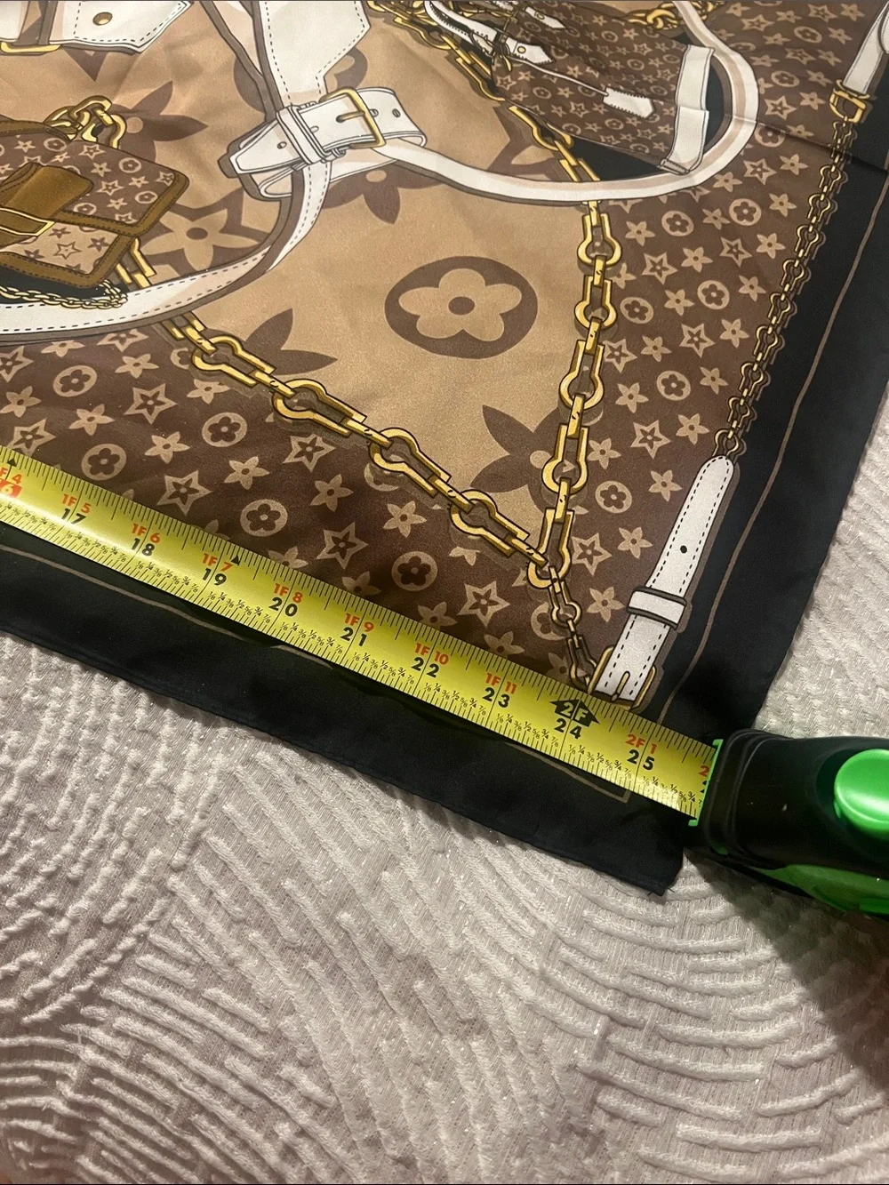 Brown Printed Women's Fashion Scarf with Chain & Bag Motif